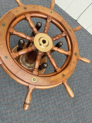 67164 Original Ships Wheel With Glass Top Coffee Table