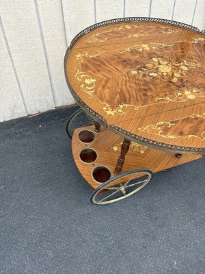 66844 Italian Inlaid Bar Cart Liquor Cabinet Teacart