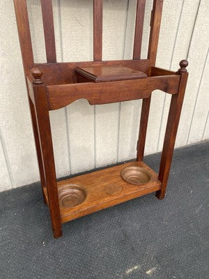 66600 Antique Victorian Hat Rack Hallseat w/ Mirror + Umbrella Stand