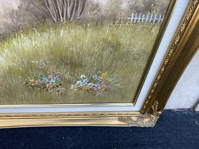 66562 Large Oil Painting on Canvas of Bridge in Frame Artist Signed 41 x 30