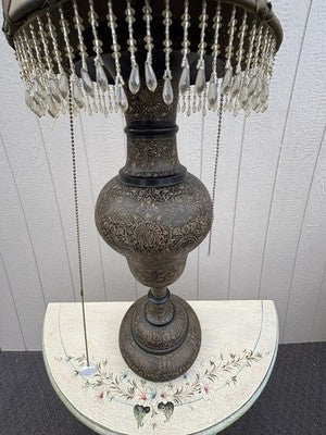 67043 Large Oriental Decorator Metal Lamp with Fancy  Custom made Shade