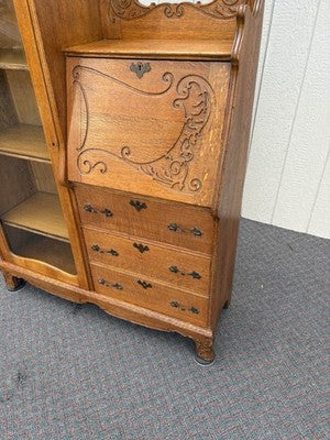 67053 Antique Victorian Oak Side By Side Desk Bookcase