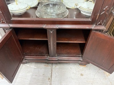64352 Large RARE Antique Victorian Mahogany China Cabinet Curio
