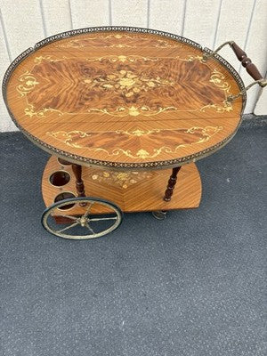 66844 Italian Inlaid Bar Cart Liquor Cabinet Teacart