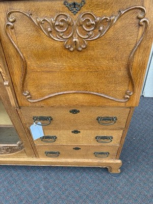 66904   Antique Victorian Oak Side By Side Bookcase Desk