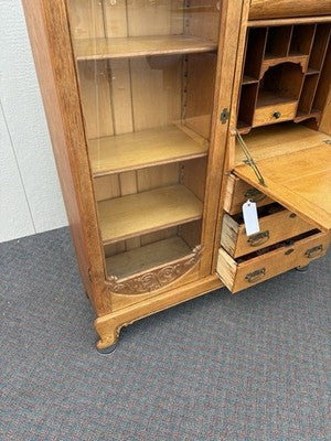 66904   Antique Victorian Oak Side By Side Bookcase Desk