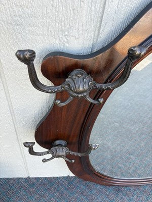 67066 Antique Mahogany Hatrack Coat Tree with Beveled Mirror