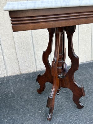 66777 Antique Victorian Walnut Marble Top Lamp Table Stand