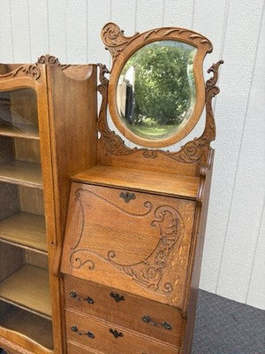67053 Antique Victorian Oak Side By Side Desk Bookcase