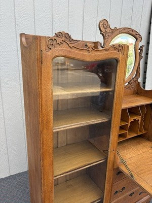 67053 Antique Victorian Oak Side By Side Desk Bookcase