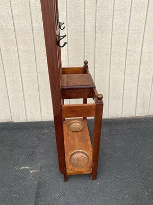 66600 Antique Victorian Hat Rack Hallseat w/ Mirror + Umbrella Stand