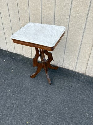66778 Antique Victorian Walnut Marble Top Lamp Table Stand