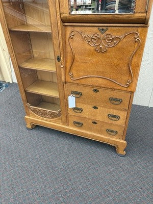 66904   Antique Victorian Oak Side By Side Bookcase Desk