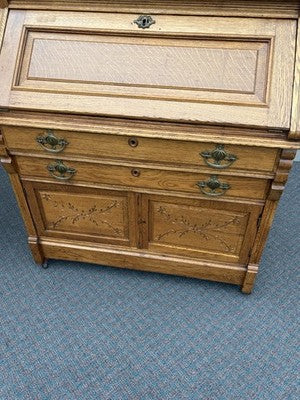 67028 Antique Victorian Oak Secretary Desk w/ Bookcase Top