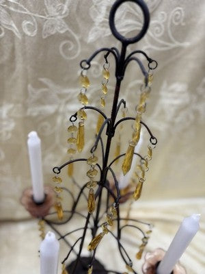 61929 Pair Candelabra Lamps with Glass Prisms