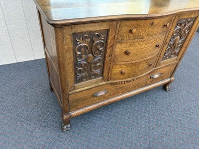 67012 Antique Victorian Oak Lion Head Buffet Sideboard Cabinet