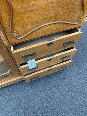 66904   Antique Victorian Oak Side By Side Bookcase Desk