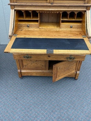 67028 Antique Victorian Oak Secretary Desk w/ Bookcase Top