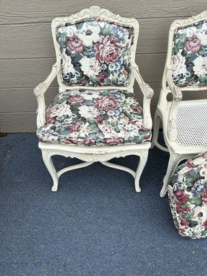 60612 PAIR of Romantic Shabby BERGERE Floral Armchairs with Factory White Finish