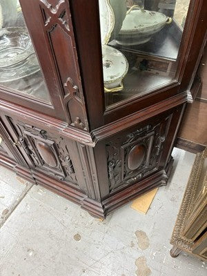 64352   Large RARE Antique Victorian Mahogany China Cabinet Curio