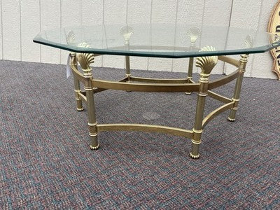 66743   QUALITY Brass and Glass Shell Design Coffee Table