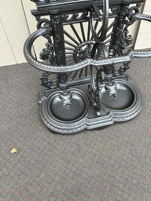 65703  Antique Victorian Cast Iron Hat Rack Halltree with Mirror Cherub and lion