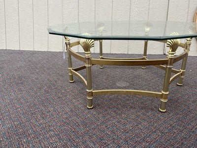 66743   QUALITY Brass and Glass Shell Design Coffee Table