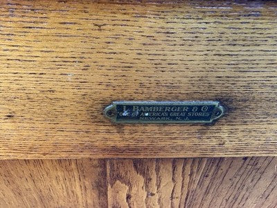67160 Antique BAMBERGER Victorian Oak Ice Box Refrigerator with Lift Top
