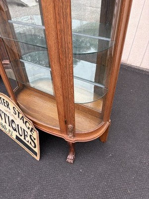 66846 Antique Victorian Oak Bow Glass Curio China Cabinet