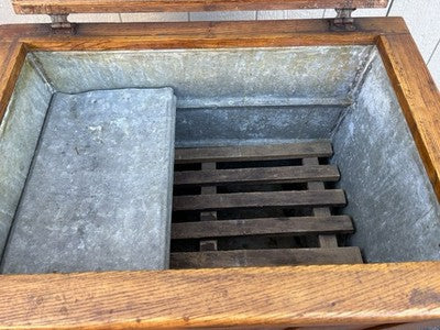 67160 Antique  BAMBERGER Victorian Oak Ice Box Refrigerator with Lift Top