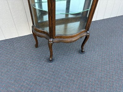 67008 Antique Victorian Oak Serpentine Glass Curio China Cabinet