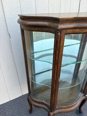 67008 Antique Victorian Oak Serpentine Glass Curio China Cabinet