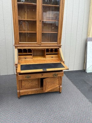67028 Antique Victorian Oak Secretary Desk w/ Bookcase Top