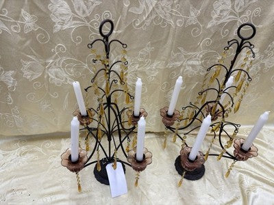 61929 Pair Candelabra Lamps with Glass Prisms