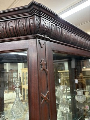 64352 Large RARE Antique Victorian Mahogany China Cabinet Curio