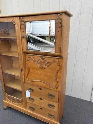 66904   Antique Victorian Oak Side By Side Bookcase Desk