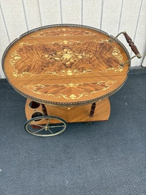 66844 Italian Inlaid Bar Cart Liquor Cabinet Teacart