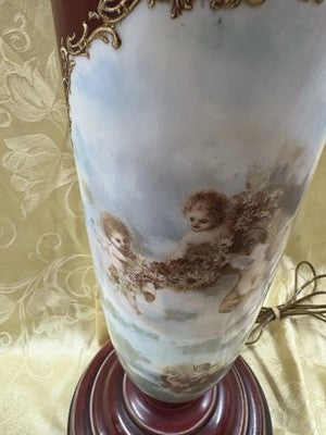 65041 Pair Antique Porcelaine Table Lamps with Cherubs