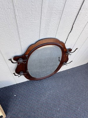 67066 Antique Mahogany Hatrack Coat Tree with Beveled Mirror