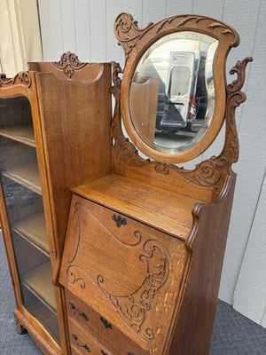 67053 Antique Victorian Oak Side By Side Desk Bookcase