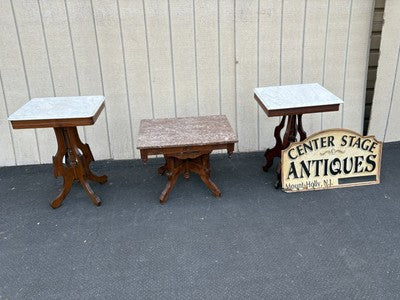 66777 Antique Victorian Walnut Marble Top Lamp Table Stand