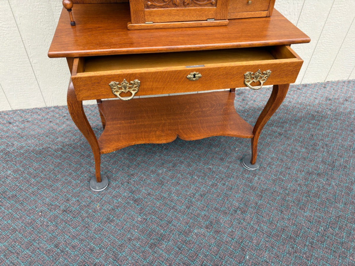 68144 Victorian Oak Davenport Desk with Carved Details and Mirror
