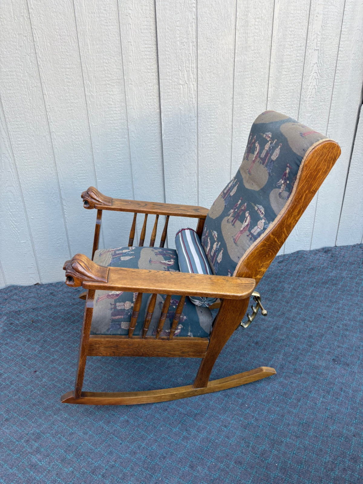 68235 Victorian Oak Morris Rocking Chair with Lion Carvings