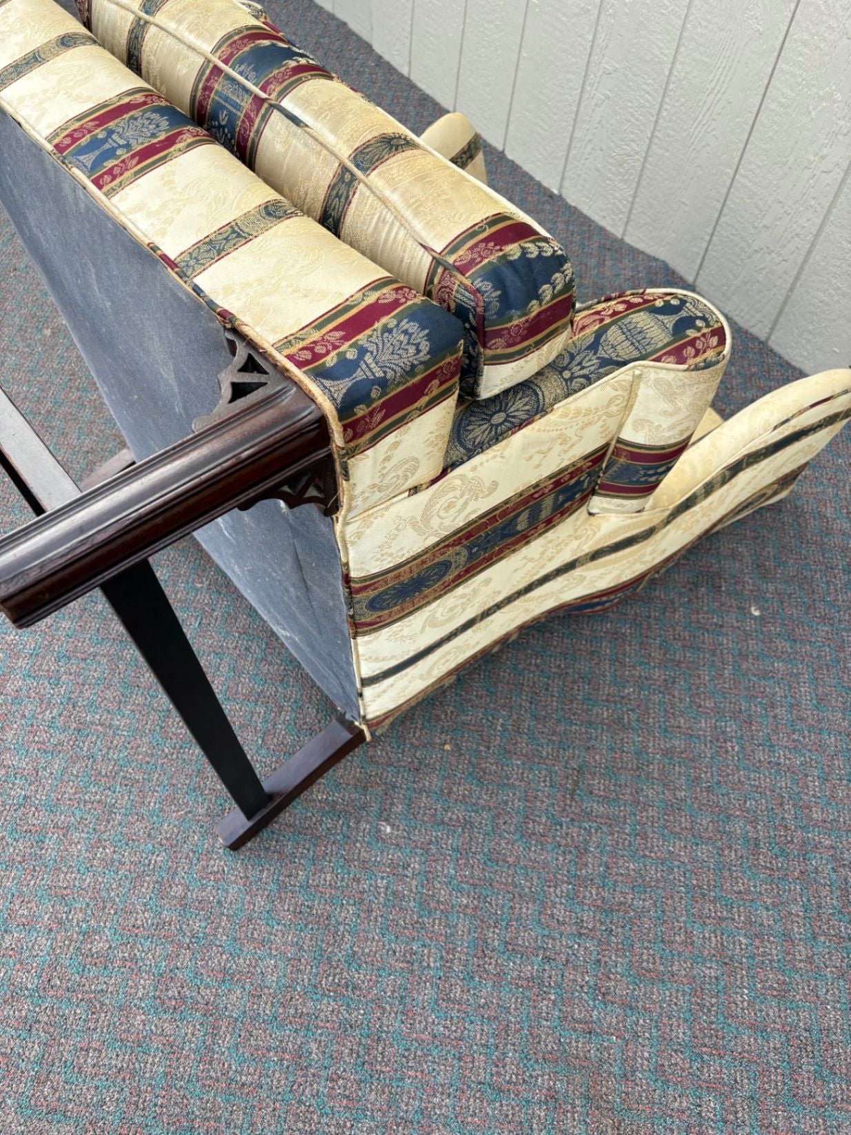 67518  Elegant Chippendale Wing Chair with Striped Upholstery