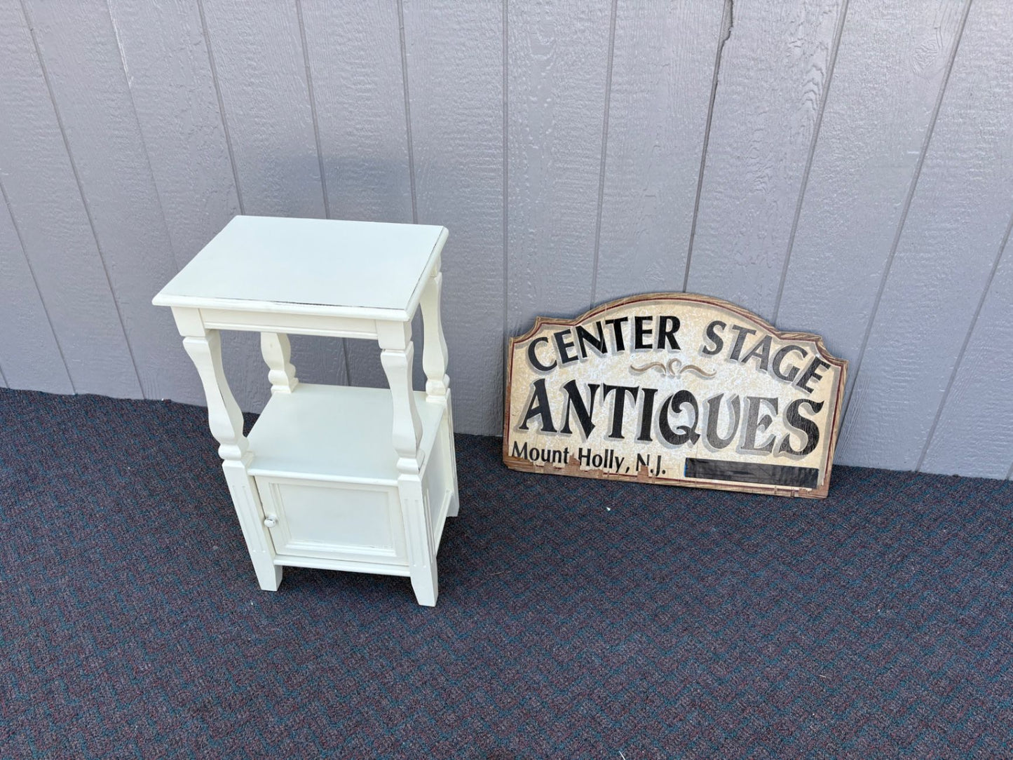 67428 Vintage White Painted Nightstand with Turned Legs