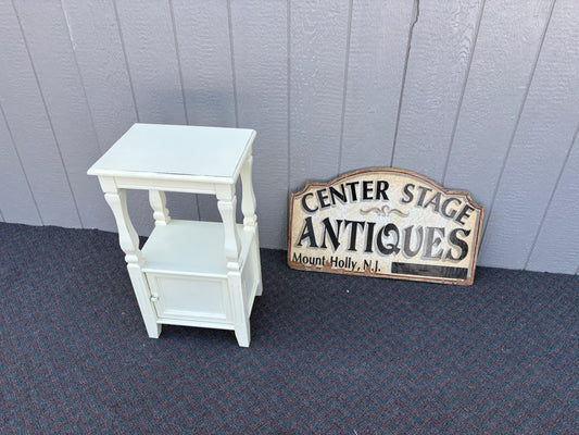 67428 Vintage White Painted Nightstand with Turned Legs