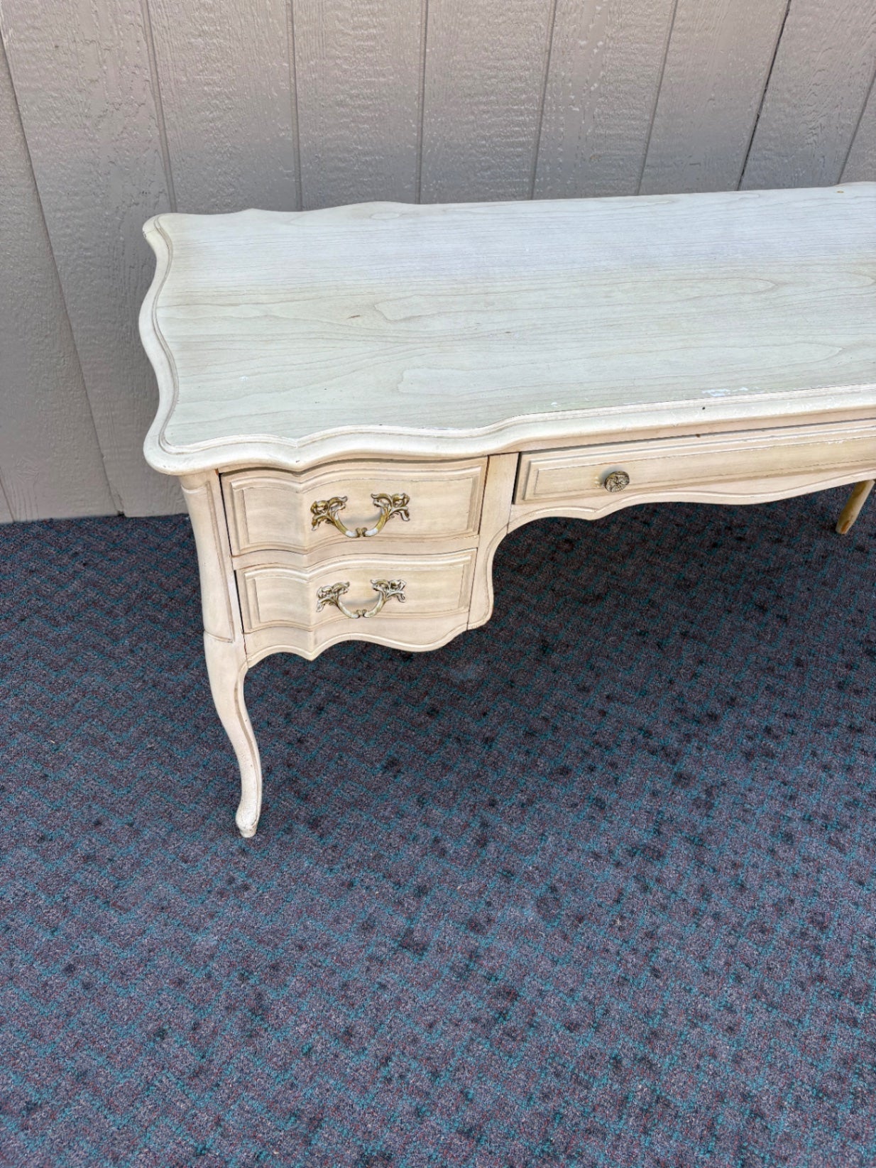 67950 French Provincial Style Vanity Desk in Distressed Cream Finish