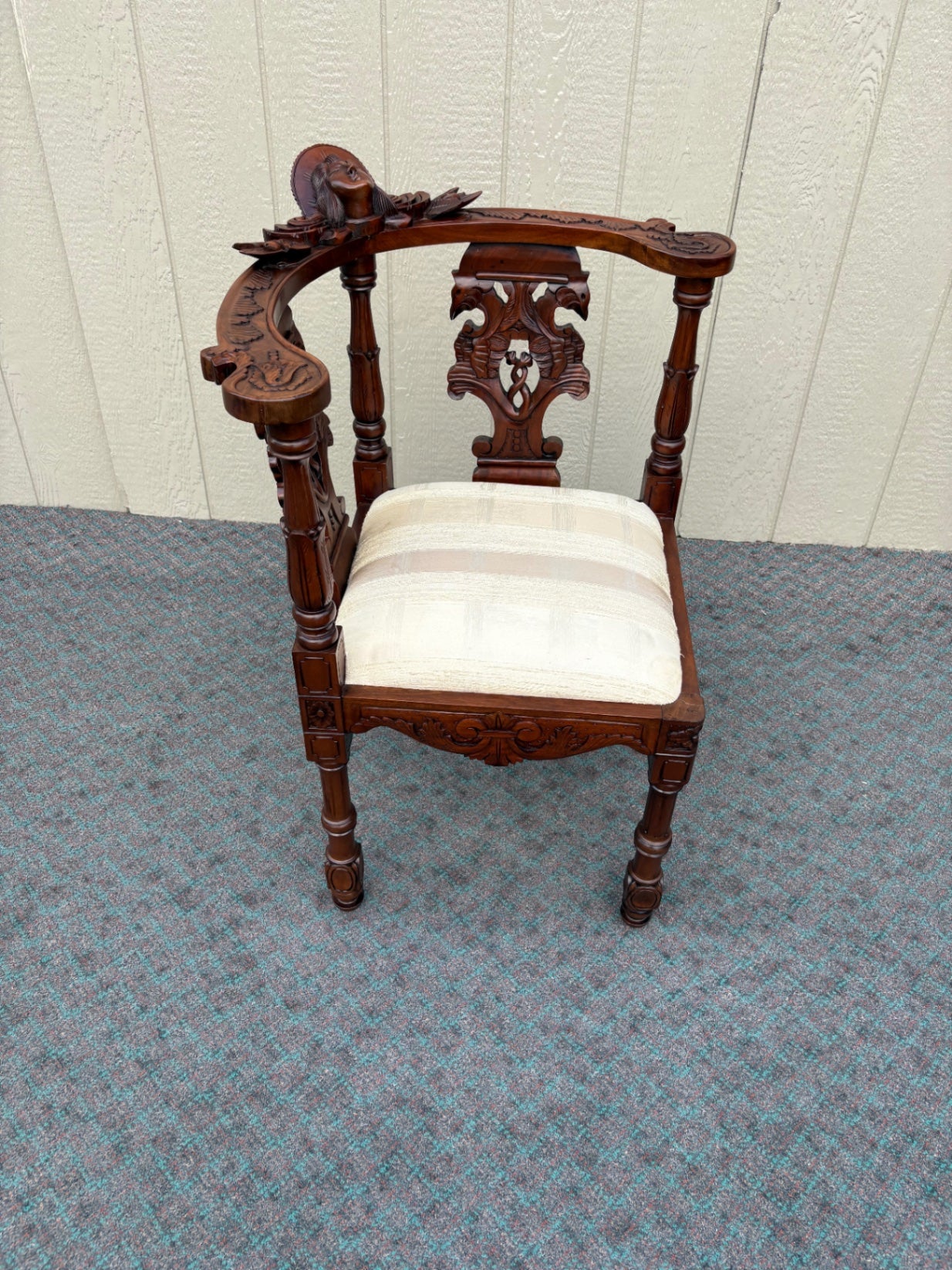 68029 Victorian Carved Mahogany Corner Chair with Upholstered Seat