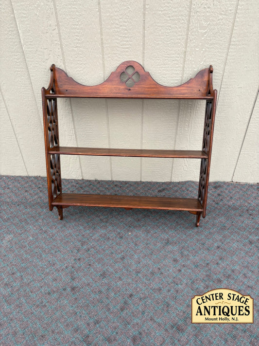68112 Mahogany Wall Shelf with Lattice Sides and Scalloped Top