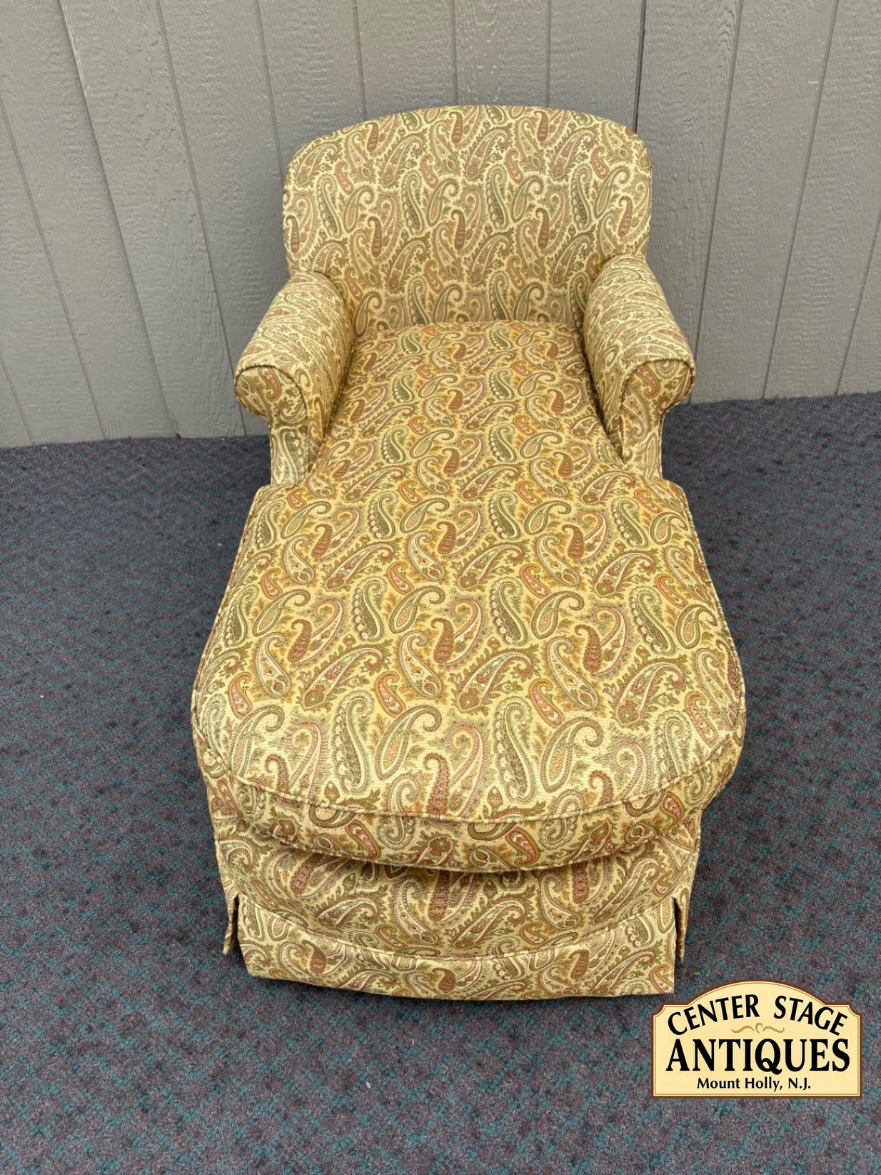 67931 Vintage Upholstered Fainting Couch with Paisley Pattern Fabric